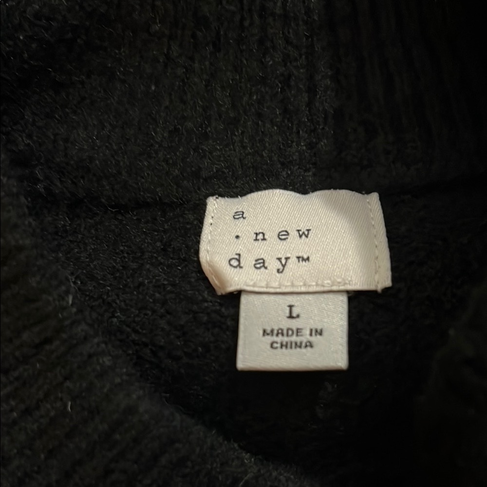 NWT A New Day Mock Neck Black Sweater with “Bonjour” Text - Size L - Picture 4 of 5